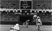 Between innings “earthmen” made a show of vacuuming the turf...